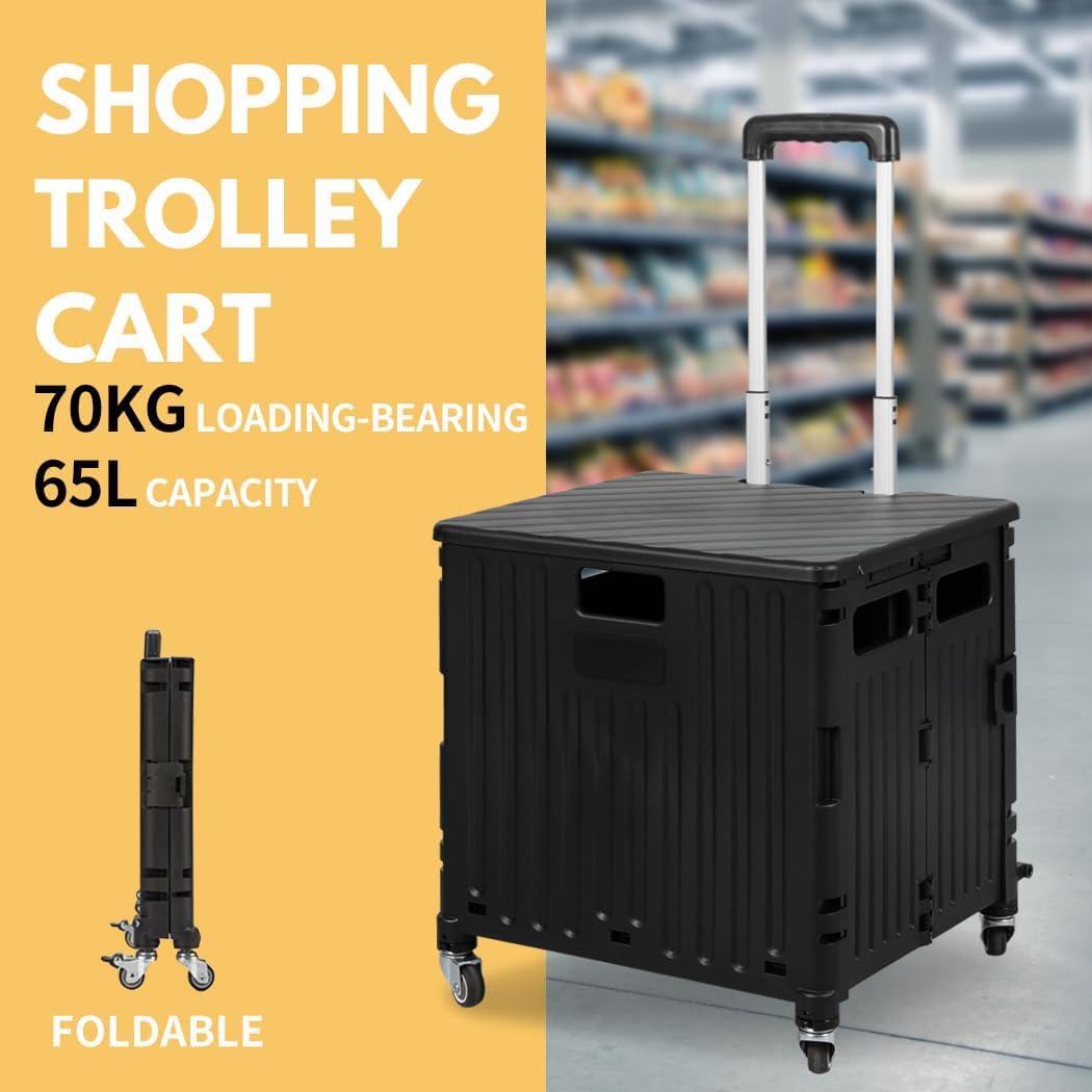 Levede Foldable Grocery Shopping Trolley Cart with Lid, Collapsible Black DEMO