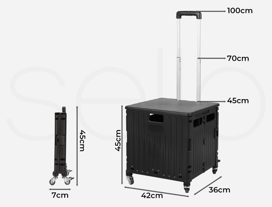 Levede Foldable Grocery Shopping Trolley Cart with Lid, Collapsible Black DEMO