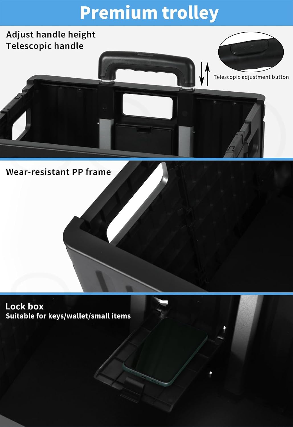 Levede Foldable Grocery Shopping Trolley Cart with Lid, Collapsible Black DEMO