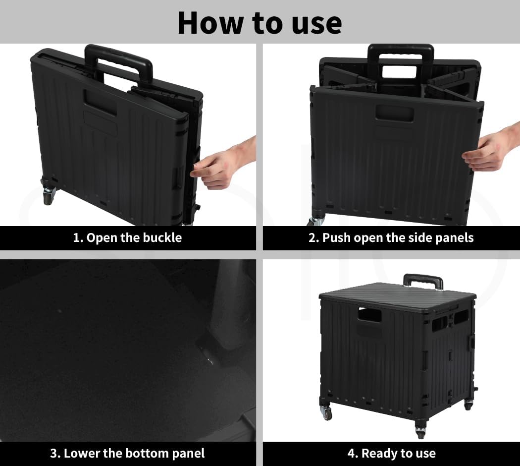 Levede Foldable Grocery Shopping Trolley Cart with Lid, Collapsible Black DEMO