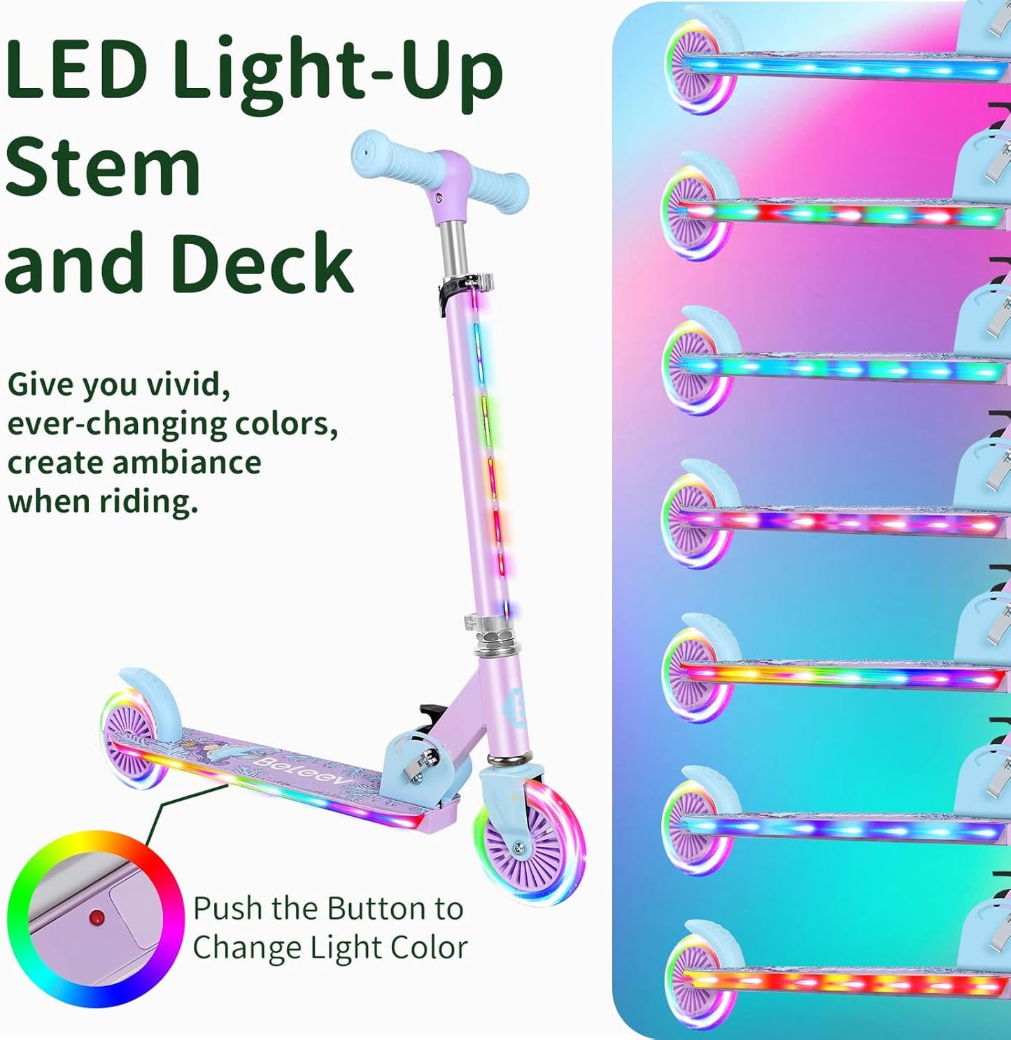 BELEEV Folding Scooters Electric Scooter with Light-Up Wheels and Deck, DEMO