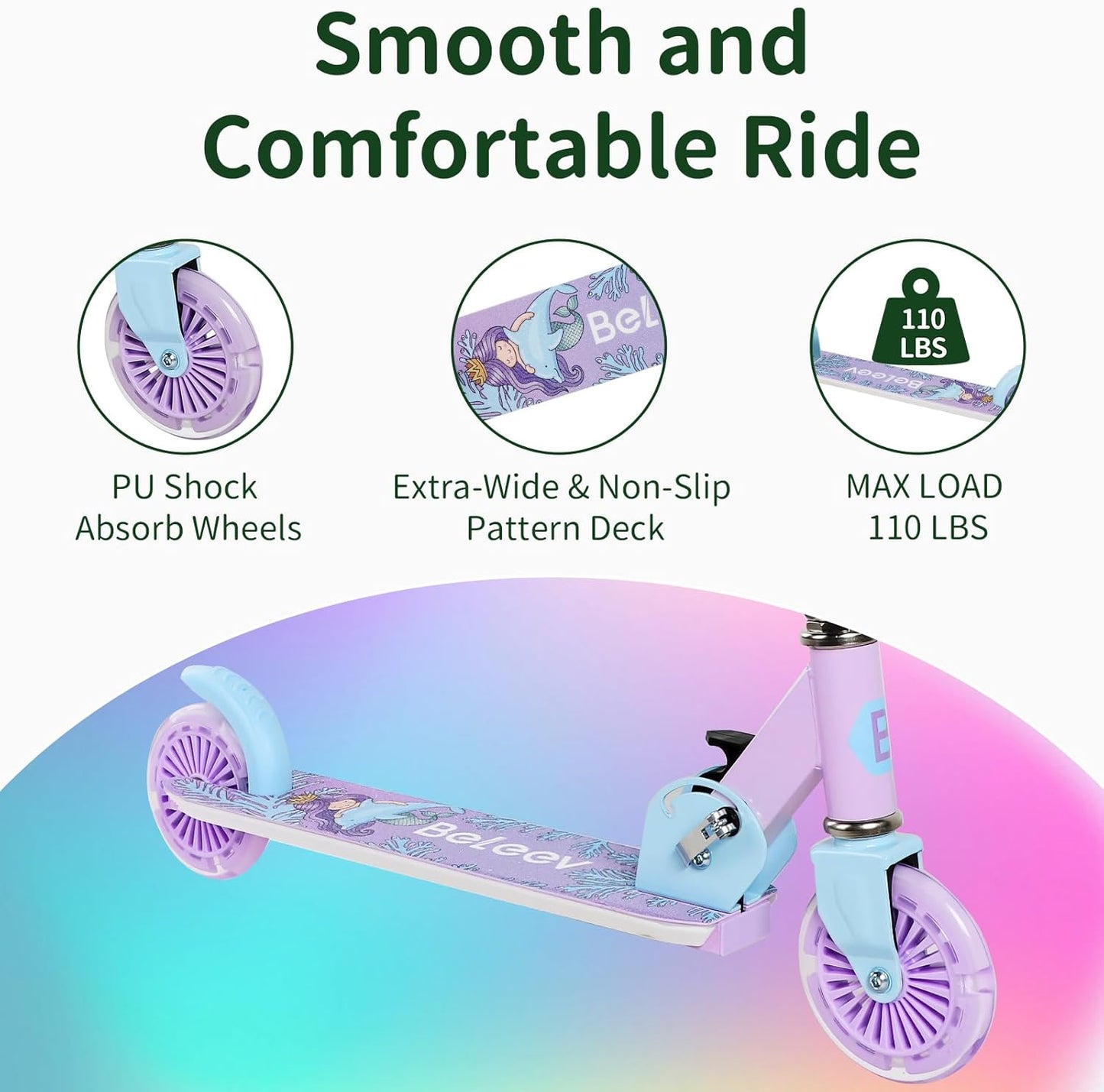 BELEEV Folding Scooters Electric Scooter with Light-Up Wheels and Deck, DEMO