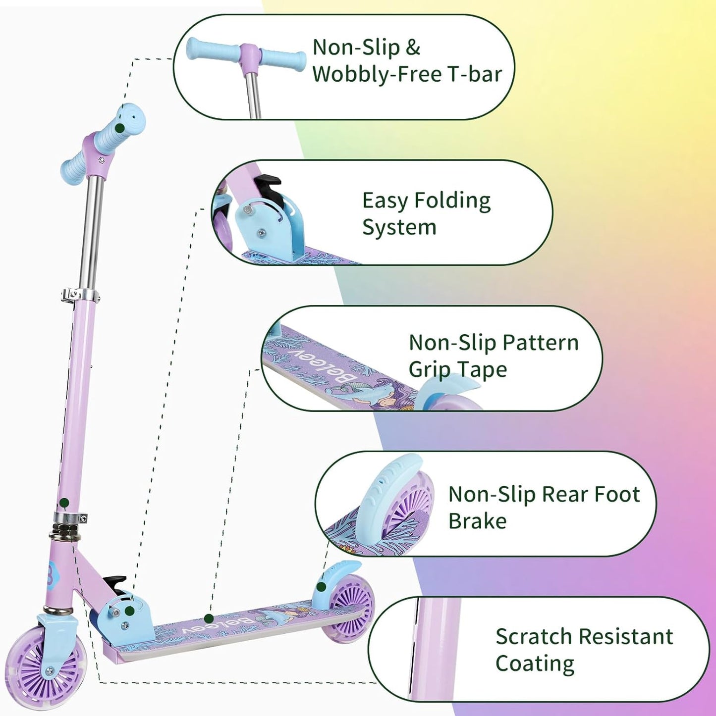 BELEEV Folding Scooters Electric Scooter with Light-Up Wheels and Deck, DEMO