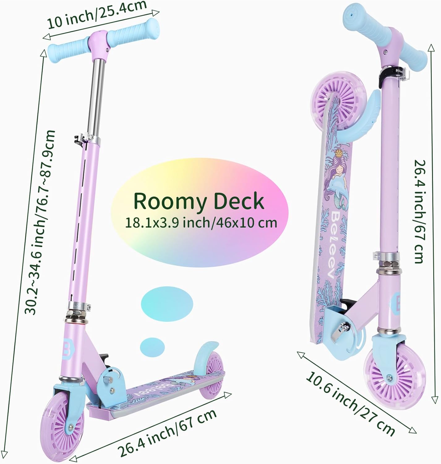 BELEEV Folding Scooters Electric Scooter with Light-Up Wheels and Deck, DEMO