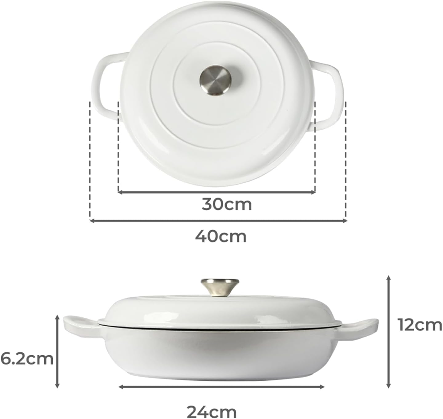 TOQUE Enameled Cast Iron Dutch Oven 3.5L Cooking Pot with Lid, White, DEMO