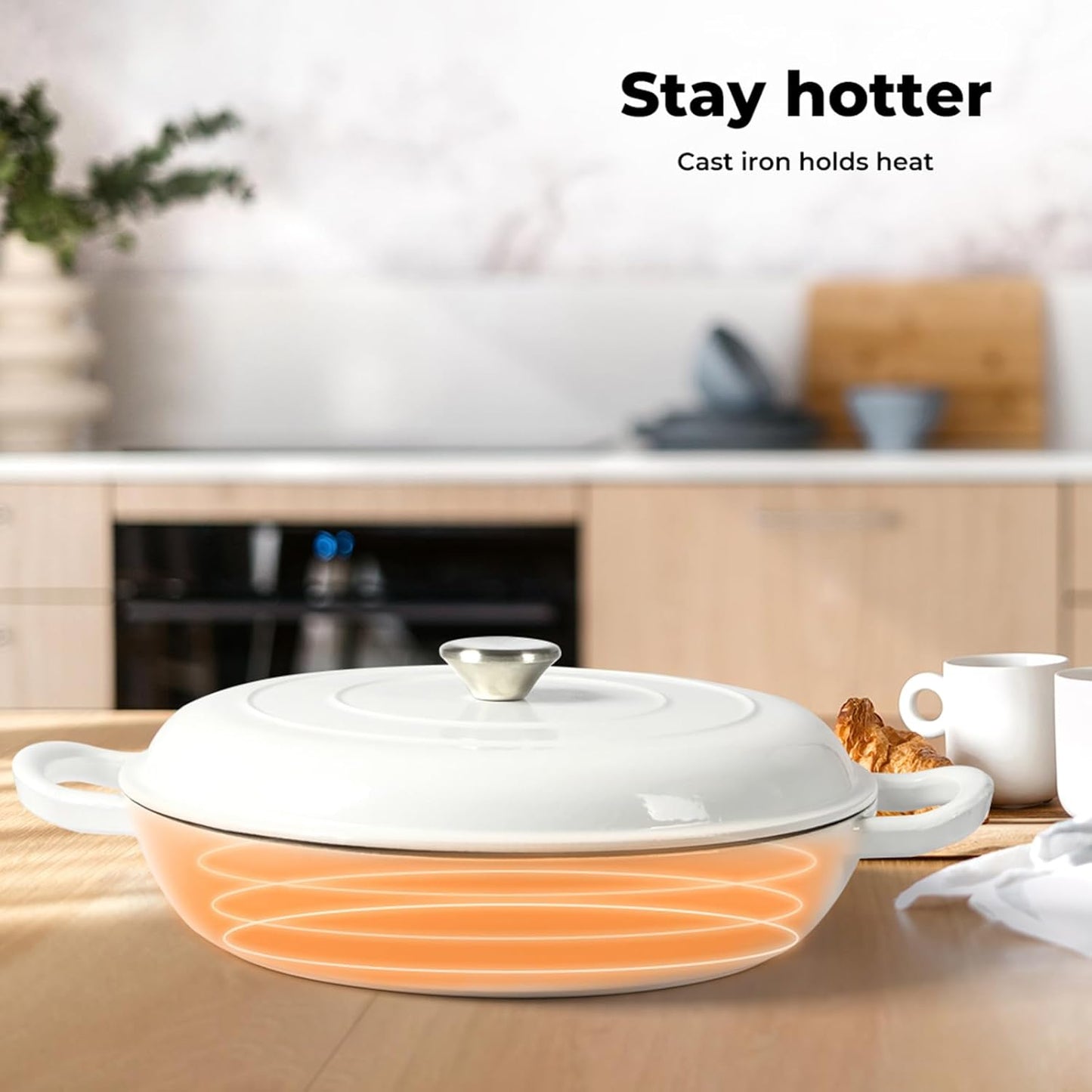 TOQUE Enameled Cast Iron Dutch Oven 3.5L Cooking Pot with Lid, White, DEMO