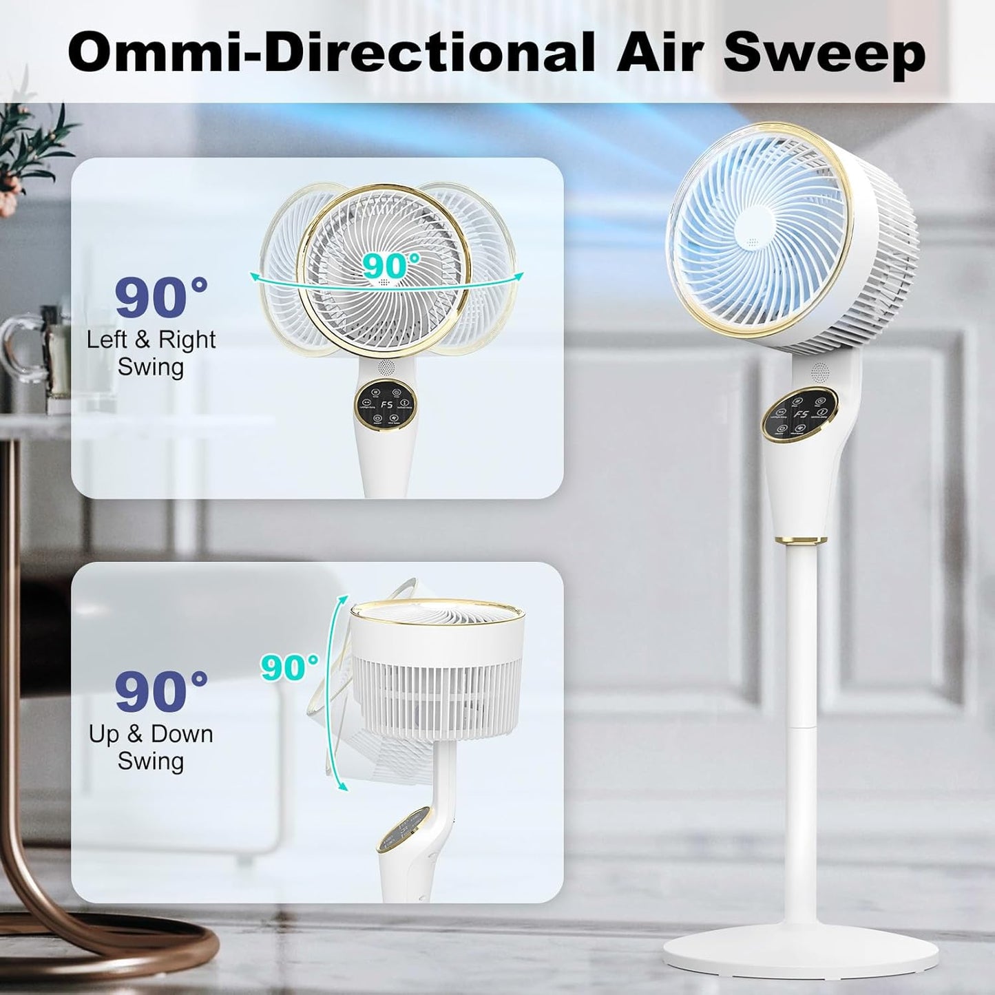 ADVWIN 97cm Portable Pedestal Fan, 8 Speeds, White Air Circulator for Home DEMO