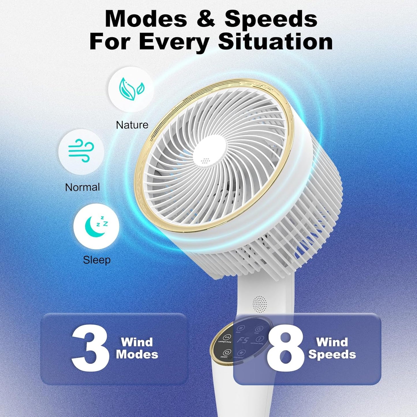 ADVWIN 97cm Portable Pedestal Fan, 8 Speeds, White Air Circulator for Home DEMO