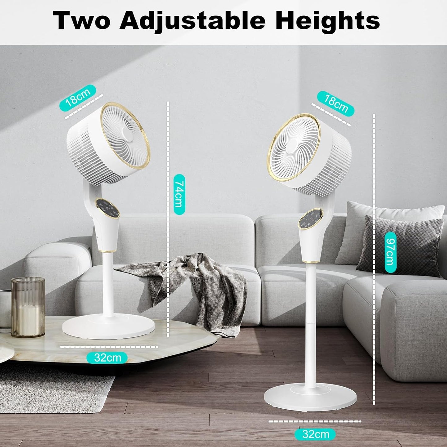 ADVWIN 97cm Portable Pedestal Fan, 8 Speeds, White Air Circulator for Home DEMO