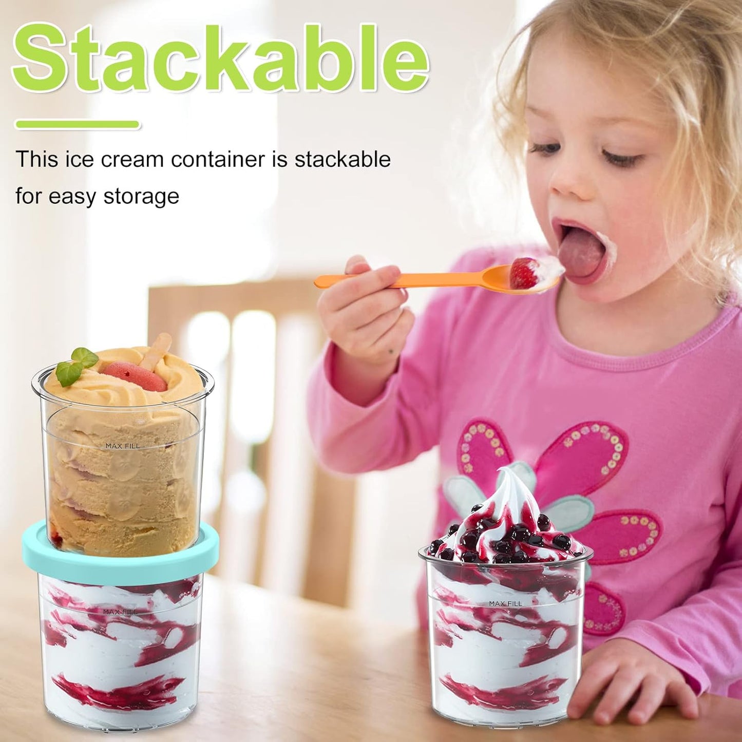 Stackable Ice Cream Pints Container Reusable Transparent with Colorful Lid DEMO