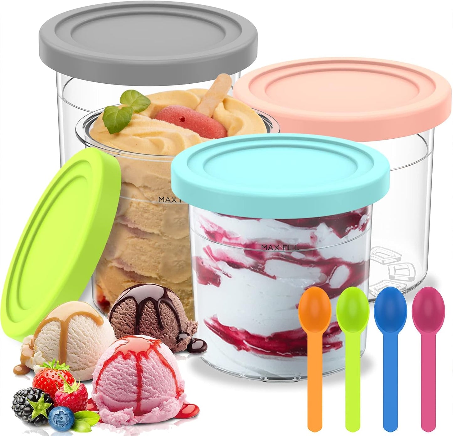 Stackable Ice Cream Pints Container Reusable Transparent with Colorful Lid DEMO