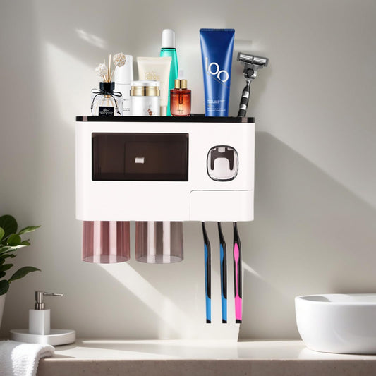 Hushnow Children's Bath Toothbrush Holder Wall Mount with Drawers Black DEMO
