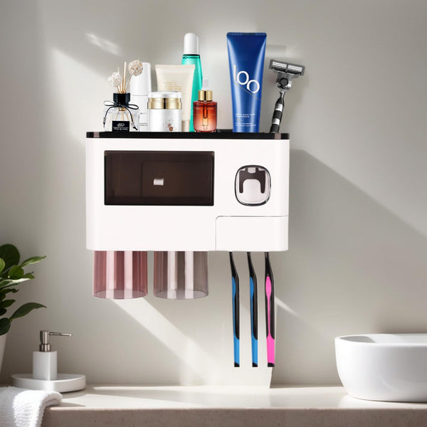 Hushnow Children's Bath Toothbrush Holder Wall Mount with Drawers Black DEMO