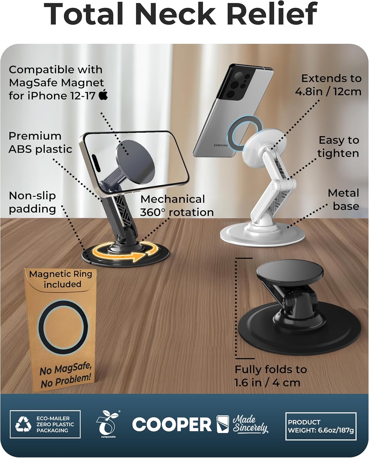COOPER Magnetic Stands Phone Stand for Desk - Stealth Black Holder DEMO