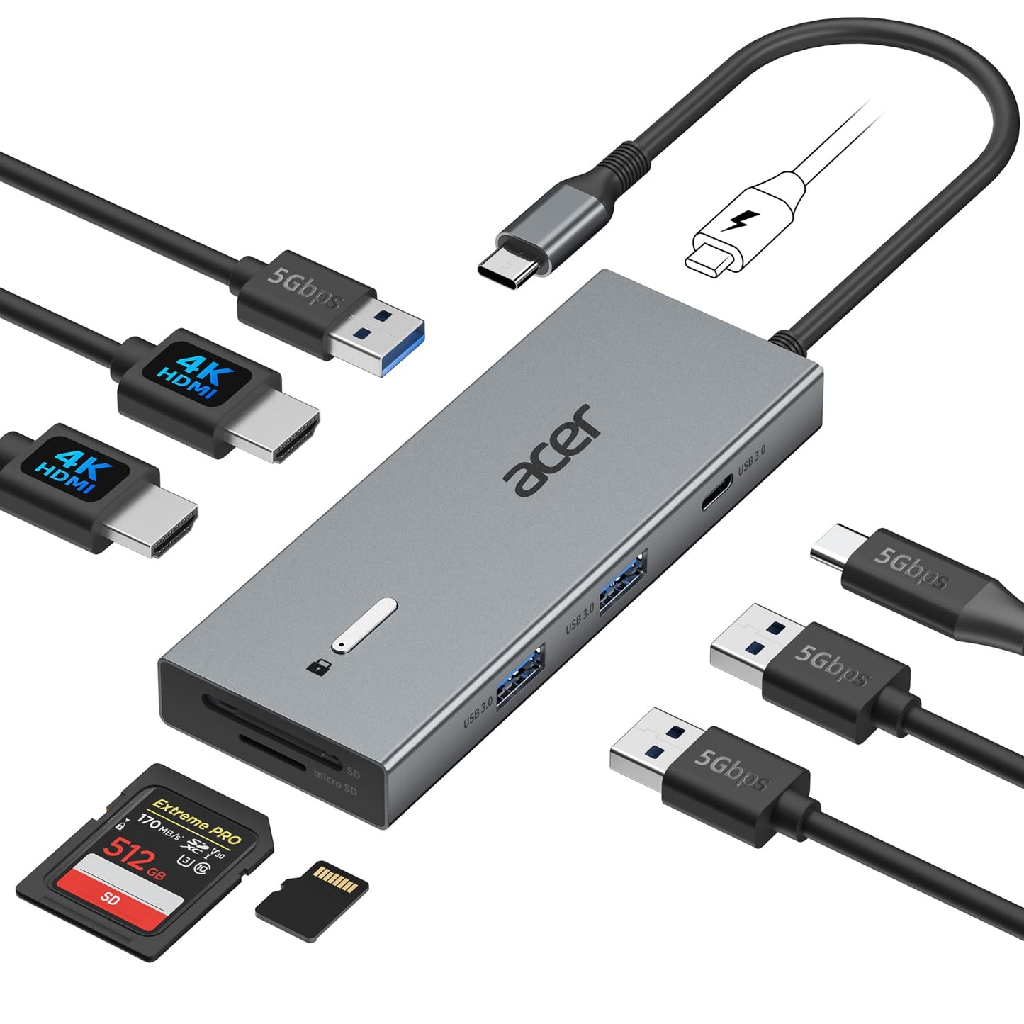 Acer USB-C Dual Monitor Docking Station with Multiport Adapter in Grey DEMO