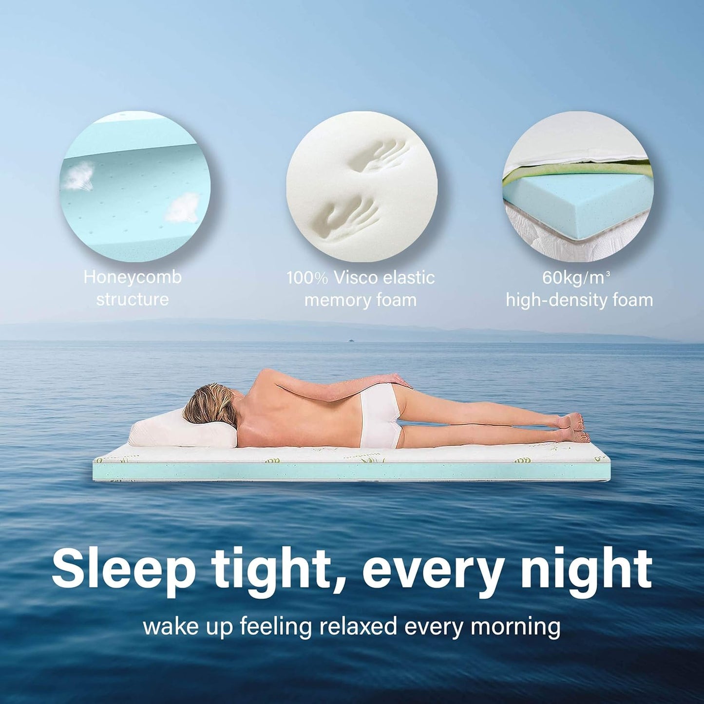 fandcy 4CM Memory Foam Mattress Topper with Bamboo Cover, White, Queen Size NEW