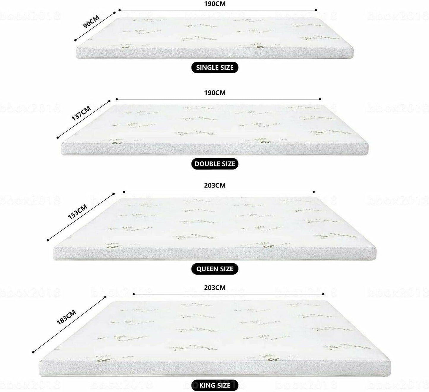 fandcy 4CM Memory Foam Mattress Topper with Bamboo Cover, White, Queen Size NEW