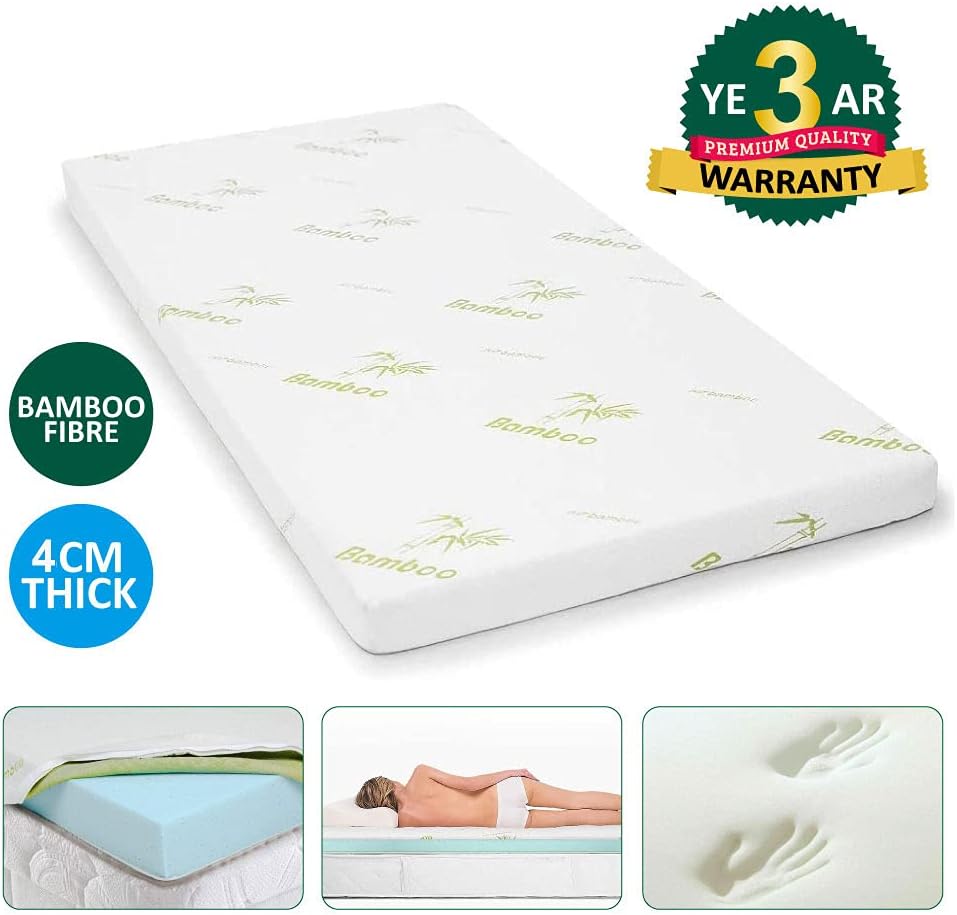 fandcy 4CM Memory Foam Mattress Topper with Bamboo Cover, White, Queen Size NEW
