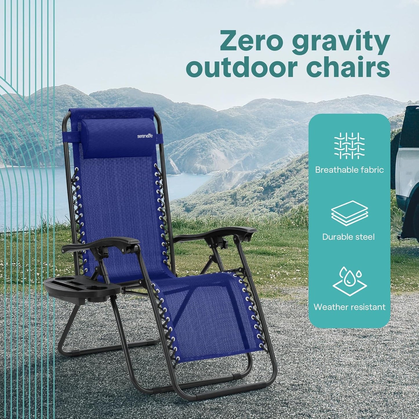 SereneLife Adjustable Chairs Steel Mesh Recliner Chair in Blue, One Size DEMO