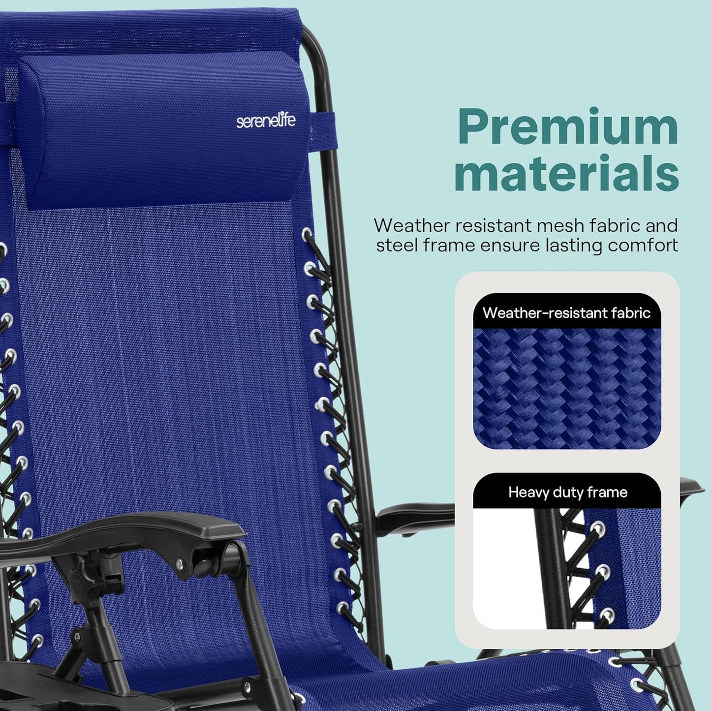 SereneLife Adjustable Chairs Steel Mesh Recliner Chair in Blue, One Size DEMO