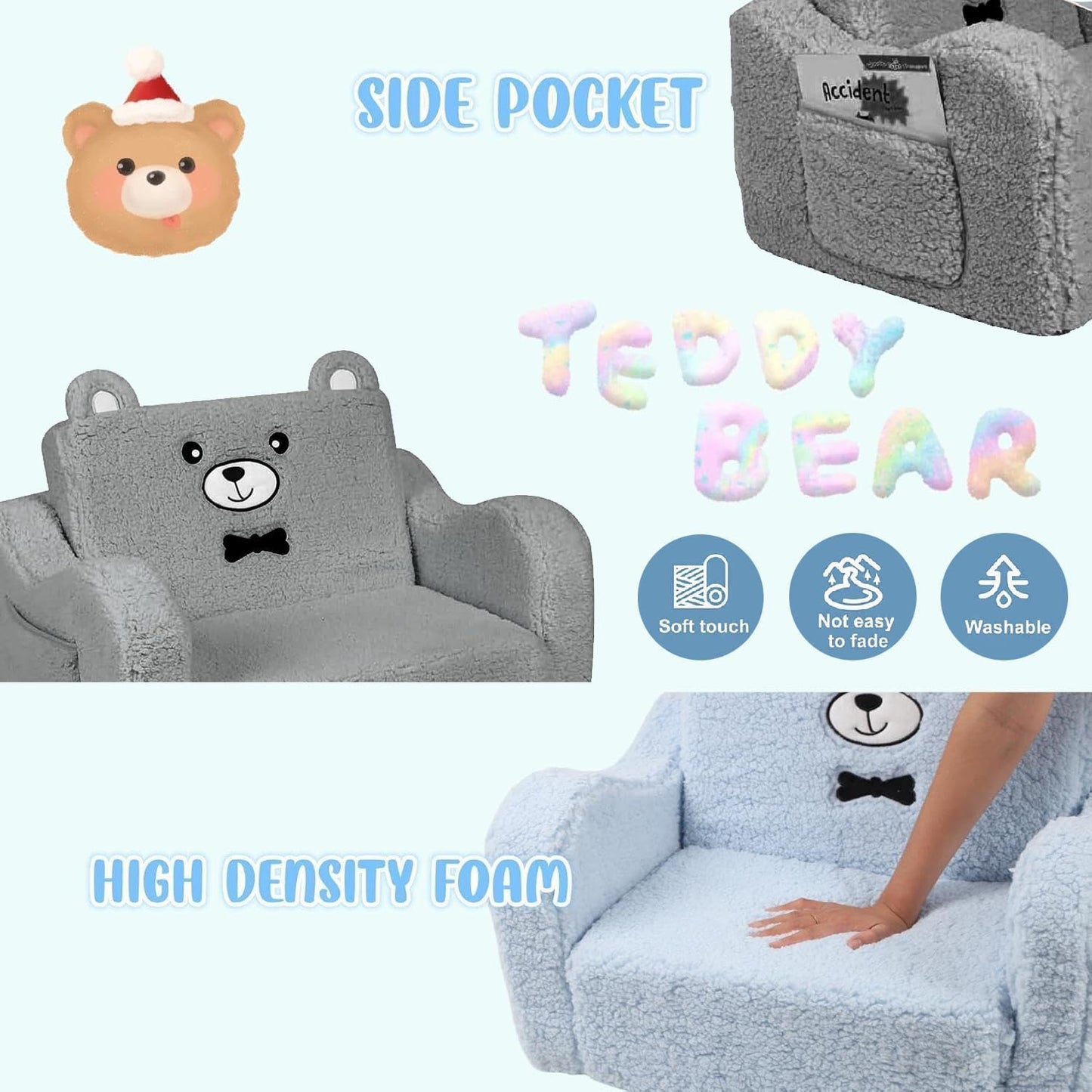LIODUX 2-in-1 Sofas Kids Plush Convertible Grey Sofa Chair Lounge DEMO