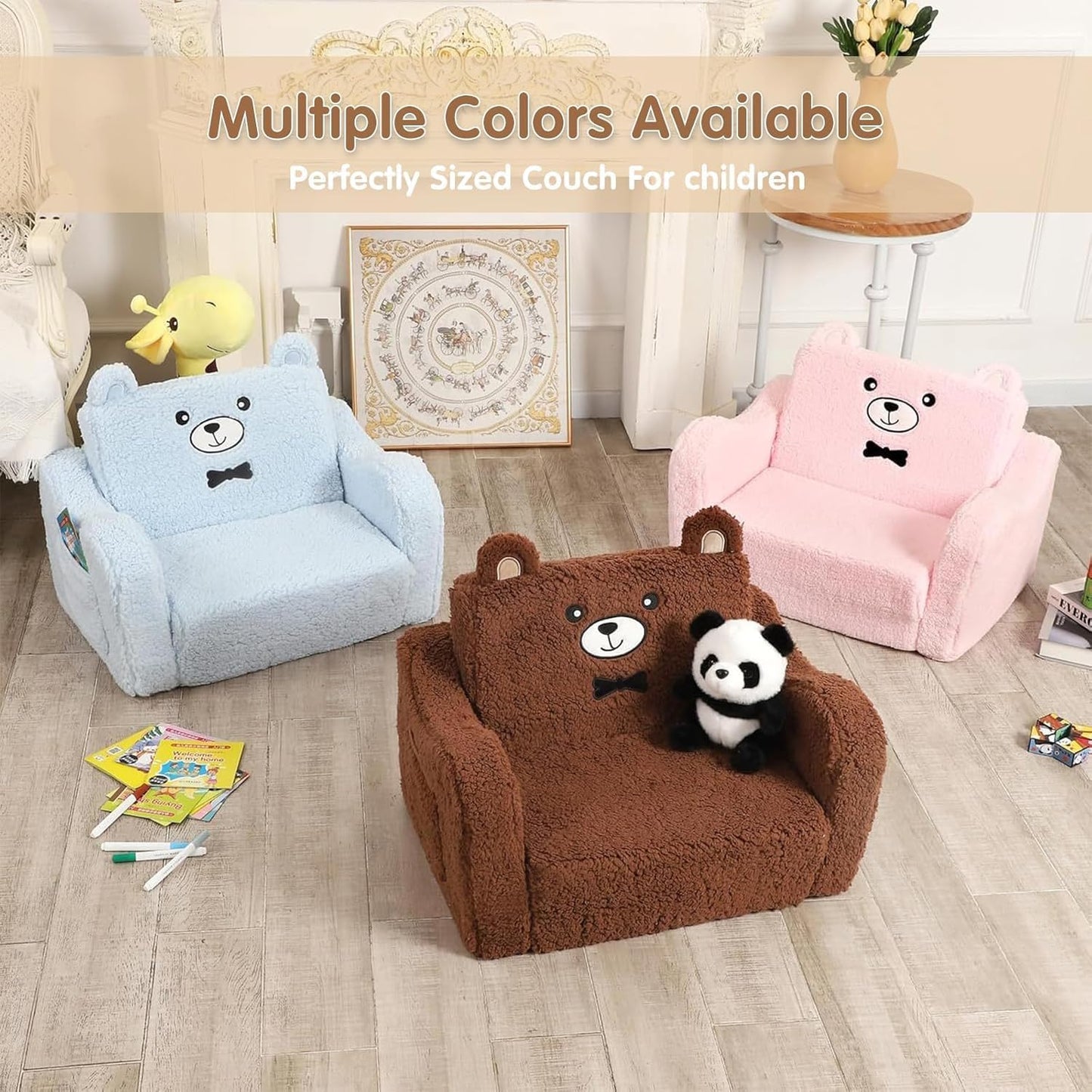 LIODUX 2-in-1 Sofas Kids Plush Convertible Grey Sofa Chair Lounge DEMO