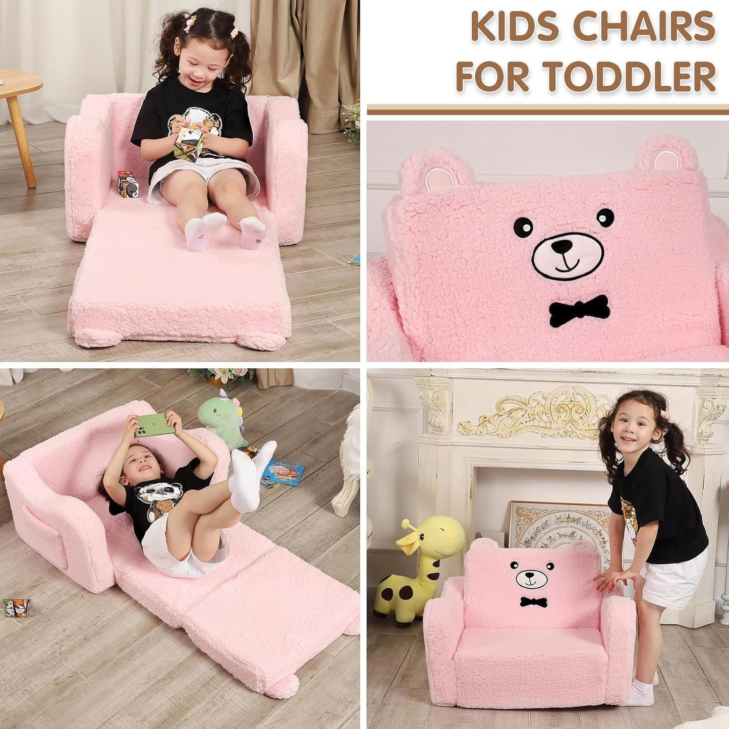LIODUX 2-in-1 Sofas Kids Plush Convertible Grey Sofa Chair Lounge DEMO
