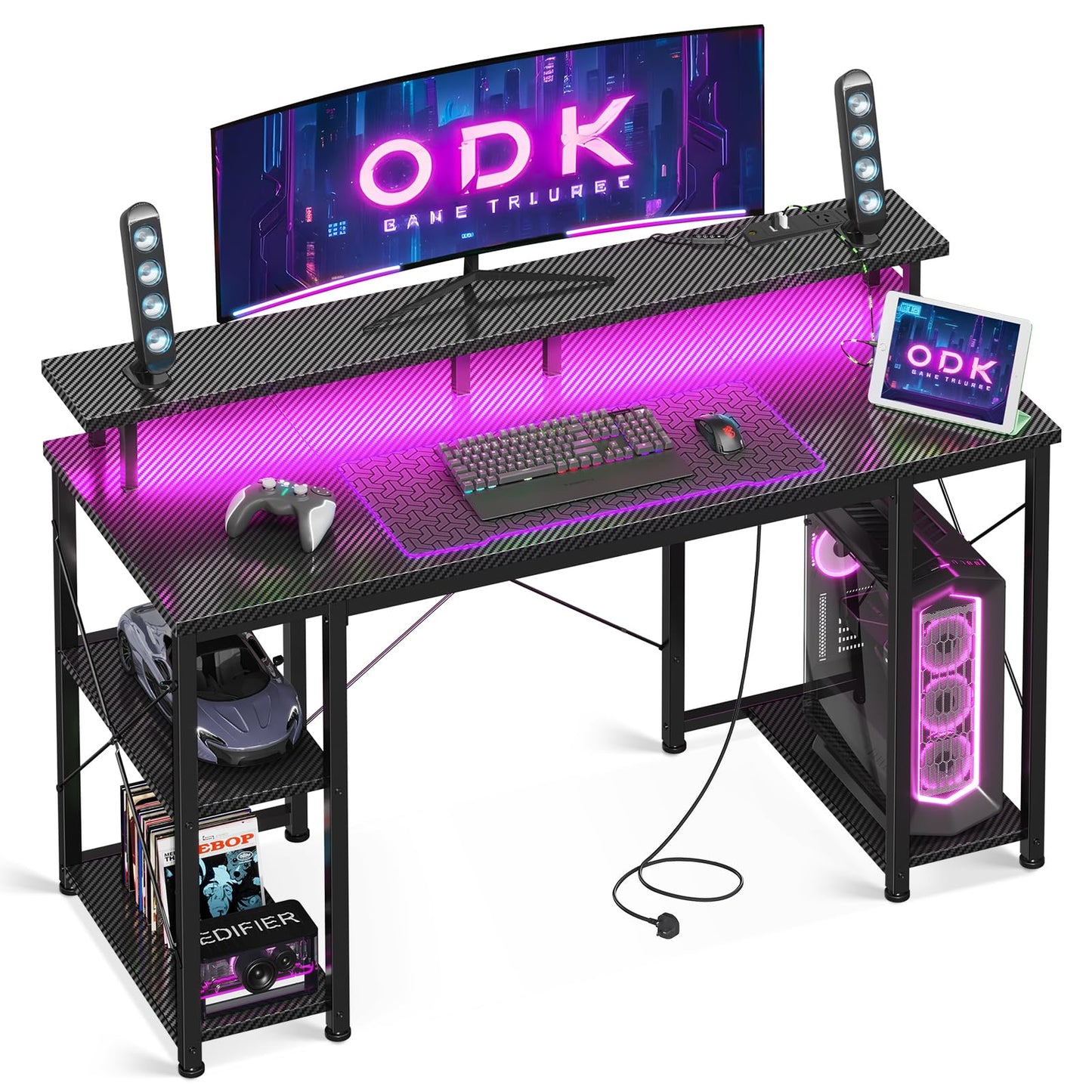 ODK Carbon Desks Fiber Black Gaming Desk with RGB Light Strip 120 * 50 DEMO