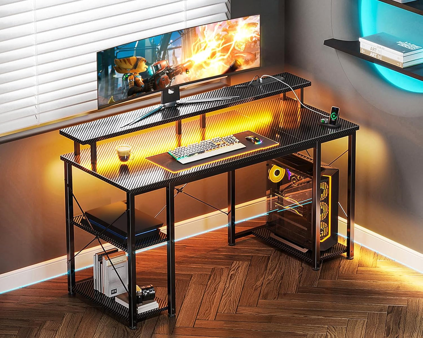 ODK Carbon Desks Fiber Black Gaming Desk with RGB Light Strip 120 * 50 DEMO