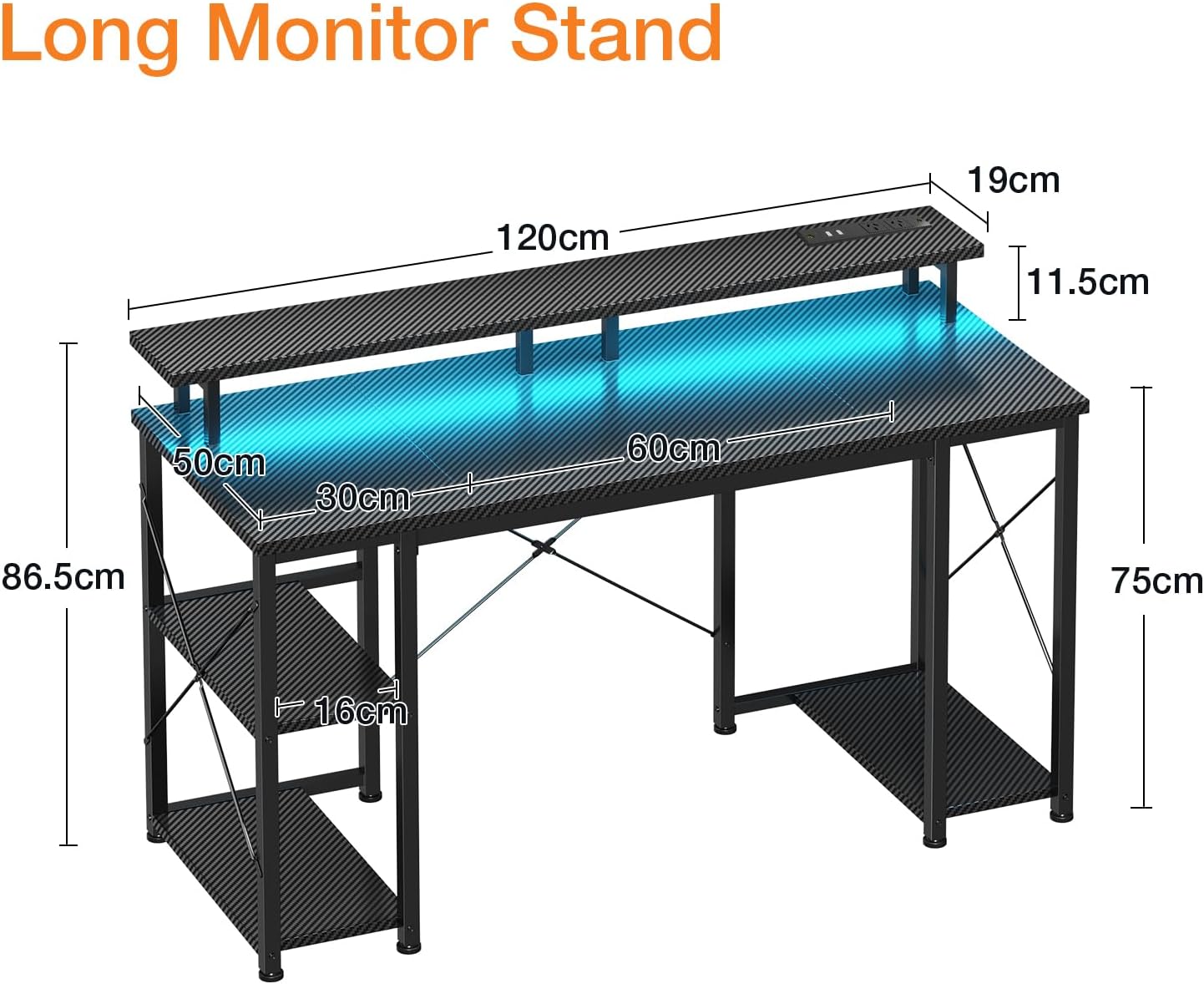 ODK Carbon Desks Fiber Black Gaming Desk with RGB Light Strip 120 * 50 DEMO
