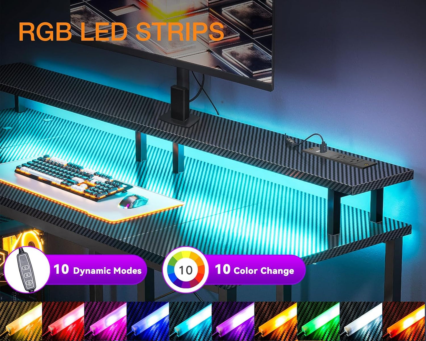 ODK Carbon Desks Fiber Black Gaming Desk with RGB Light Strip 120 * 50 DEMO