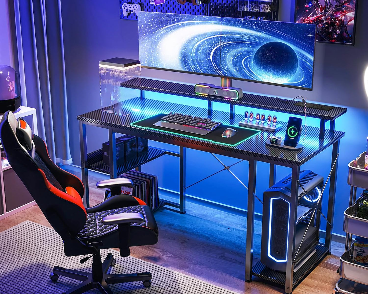 ODK Carbon Desks Fiber Black Gaming Desk with RGB Light Strip 120 * 50 DEMO