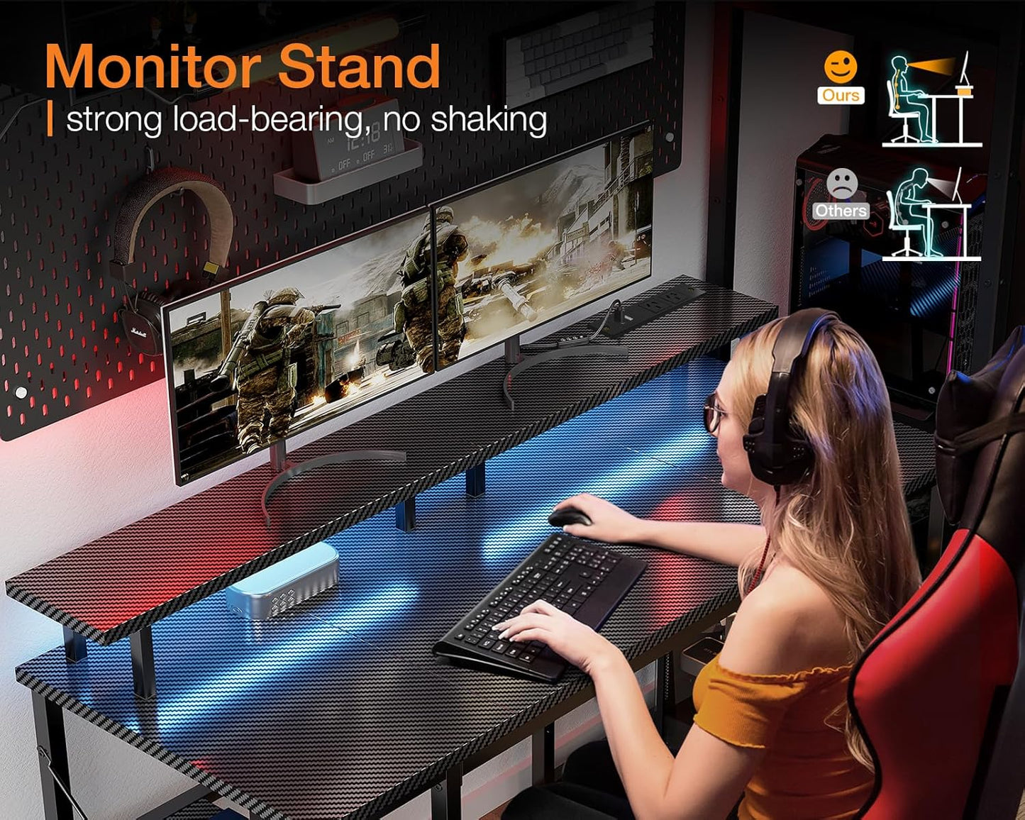 ODK Carbon Desks Fiber Black Gaming Desk with RGB Light Strip 120 * 50 DEMO