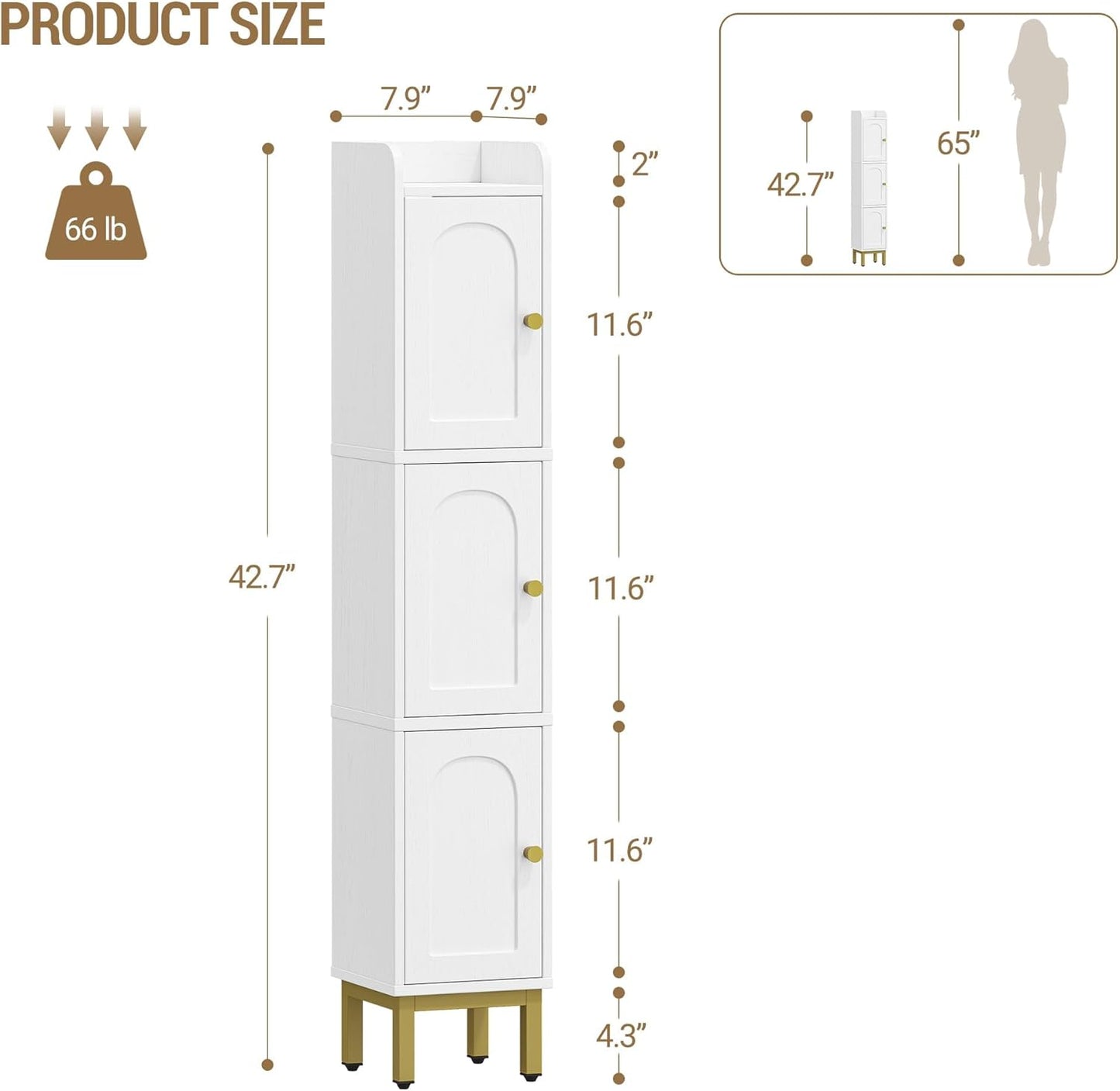 Hzuaneri Slim Bathroom Storage Cabinet Narrow Organizer Floor 20 x 108.5 DEMO