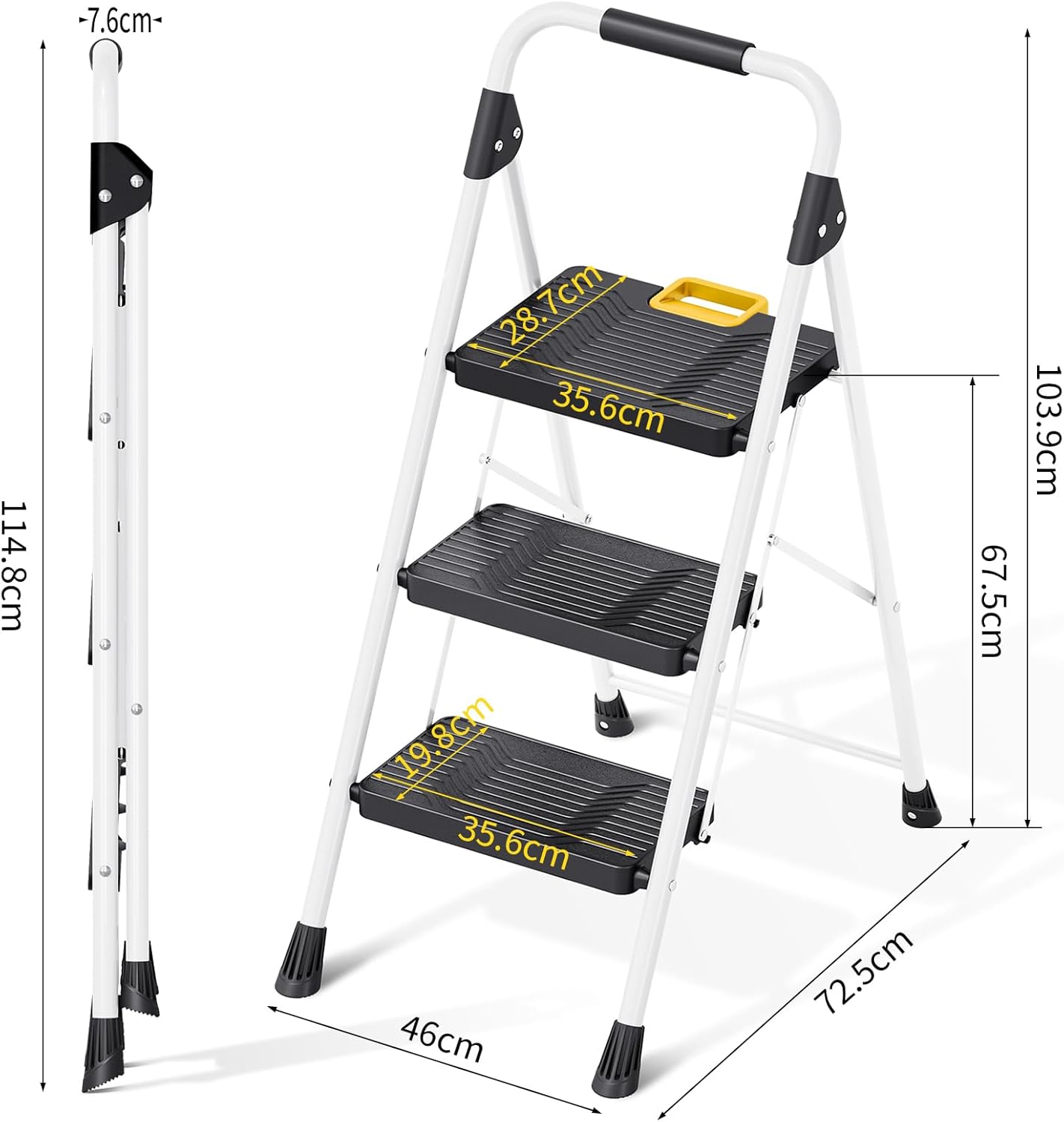 KINGRACK 3-Step Stepstools Folding Steel Stool with Safe-Lock Design, Sturdy