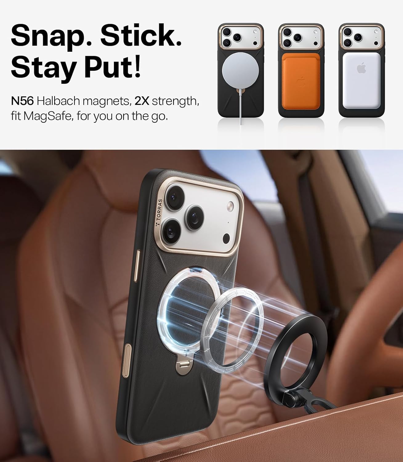 TORRAS Organic Basic Cases Leather iPhone 17 Pro Max Case with Stand, DEMO