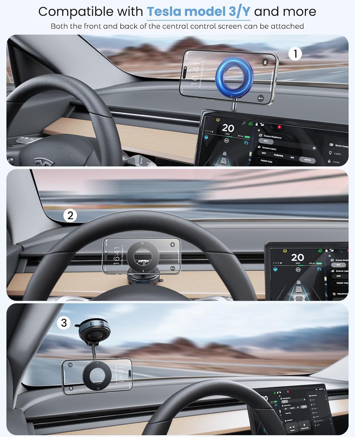 Jononser 360° Adjustable Magnetic Black Dash-Mounted Phone Holder for Car DEMO