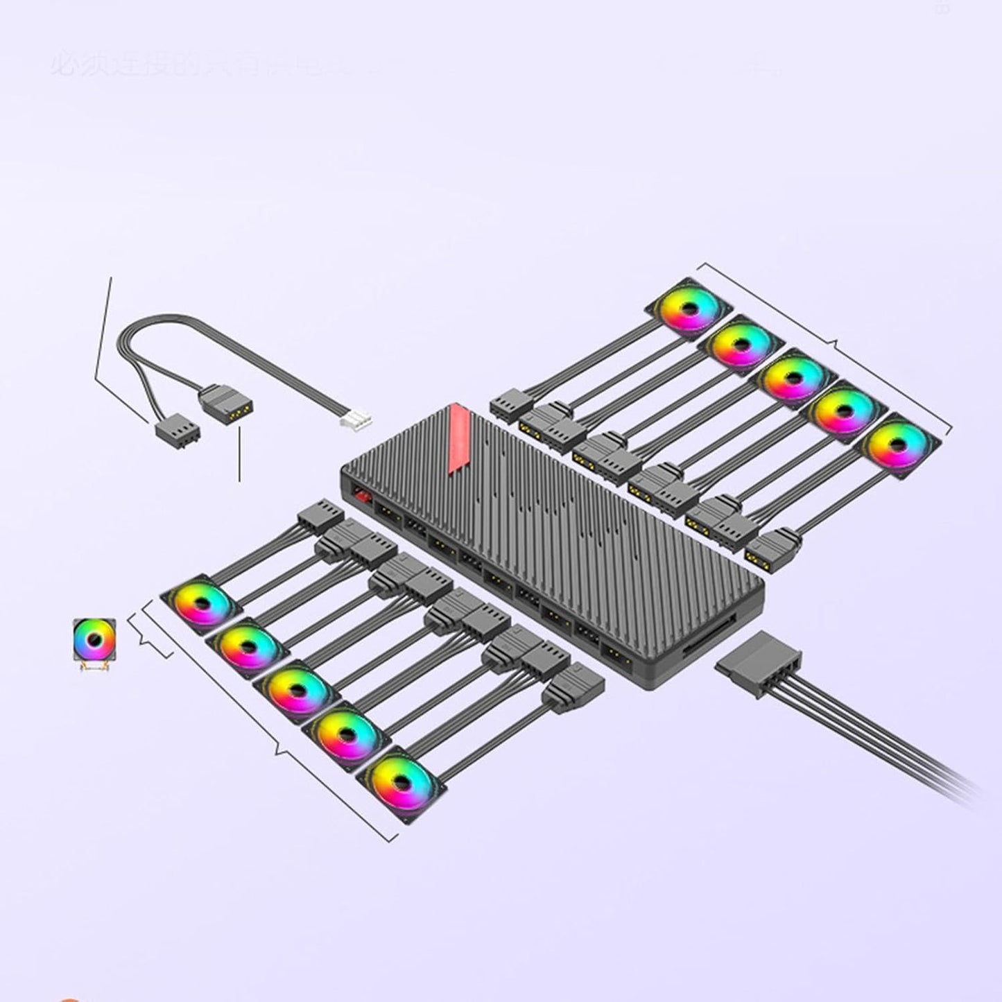 XUMIUZIY 10-Port Internal Components ARGB PC Fan Controller Hub with 4-Pin DEMO