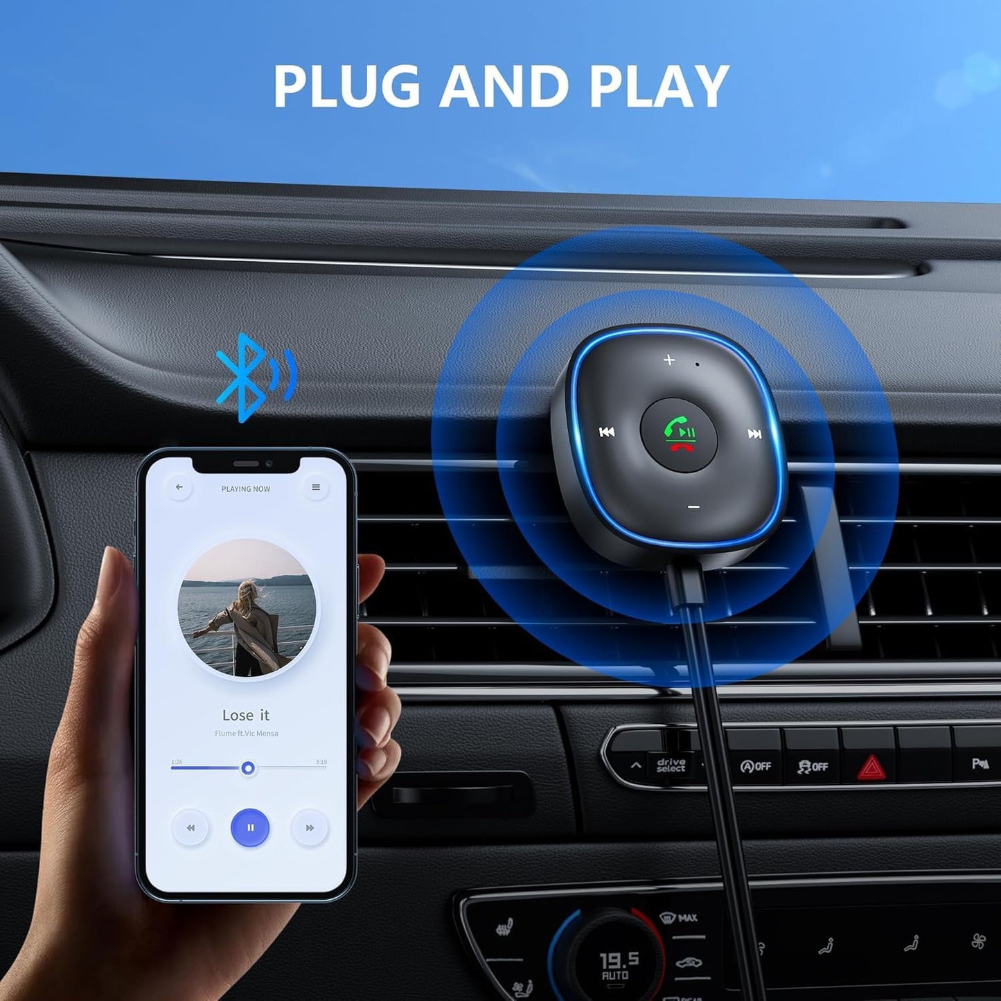 SONRU Bluetooth 5.3 Aux Adapter Wireless Audio Receiver with Mic Noise DEMO