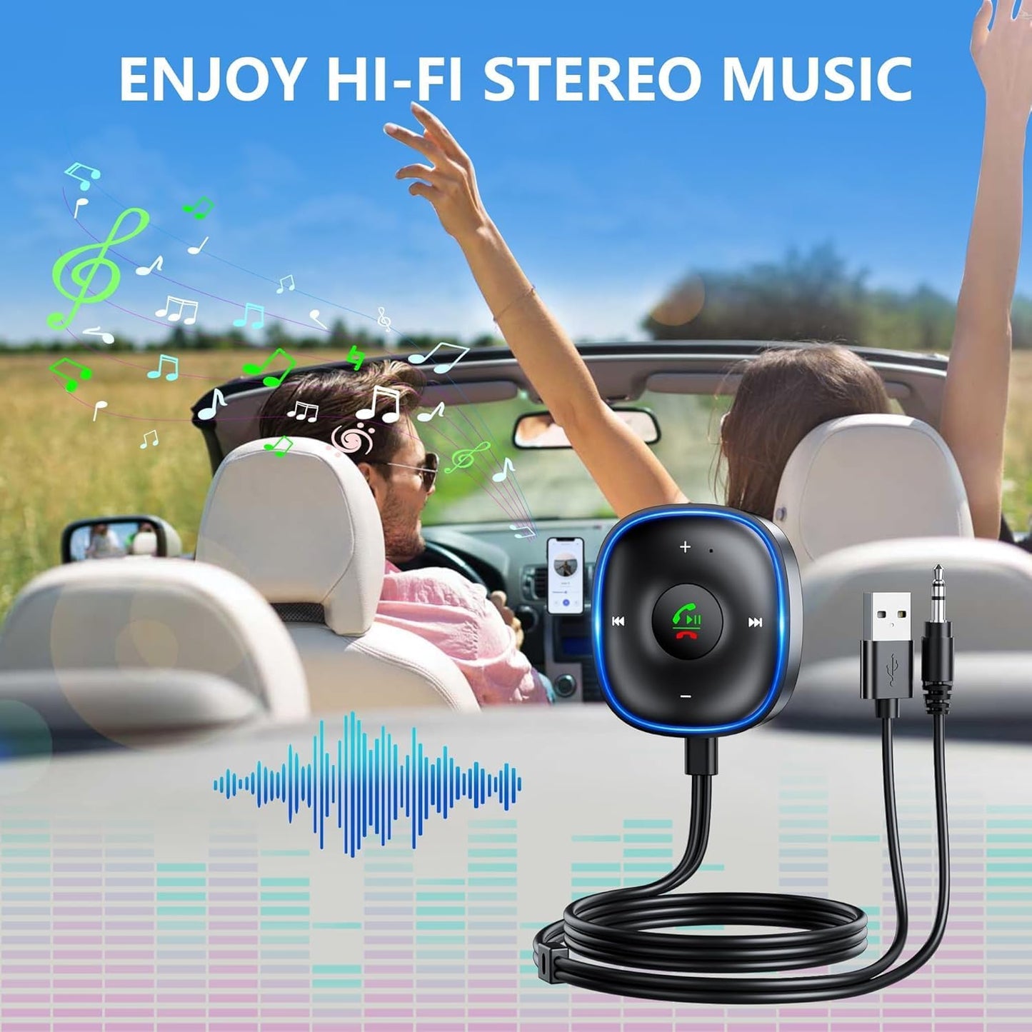 SONRU Bluetooth 5.3 Aux Adapter Wireless Audio Receiver with Mic Noise DEMO