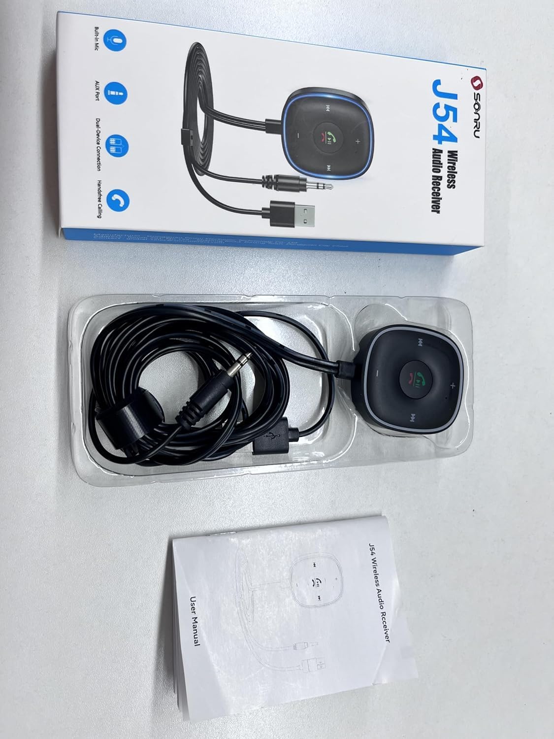 SONRU Bluetooth 5.3 Aux Adapter Wireless Audio Receiver with Mic Noise DEMO
