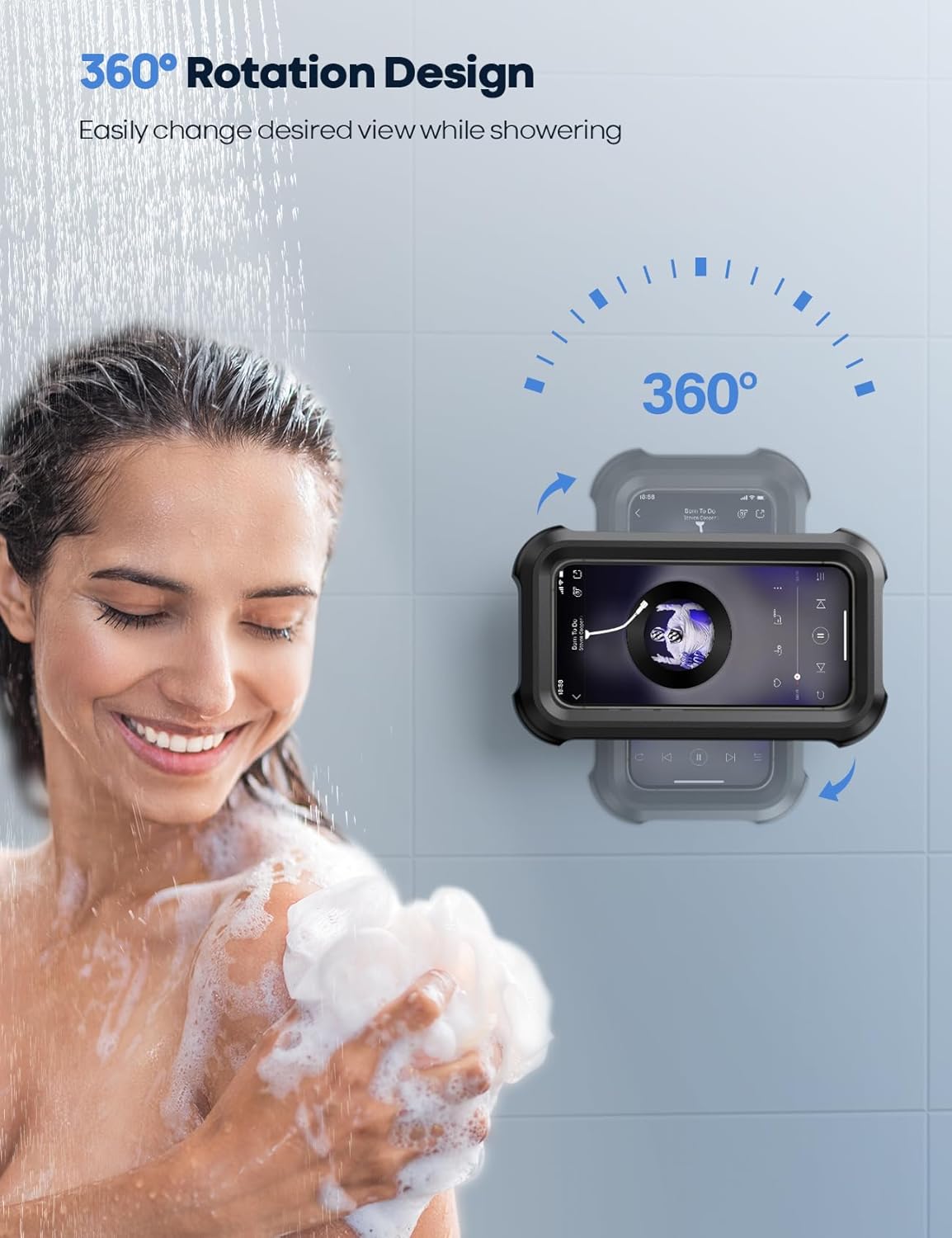 Lamicall Adjustable 480° Rotation Waterproof Shower Phone Holder Black DEMO
