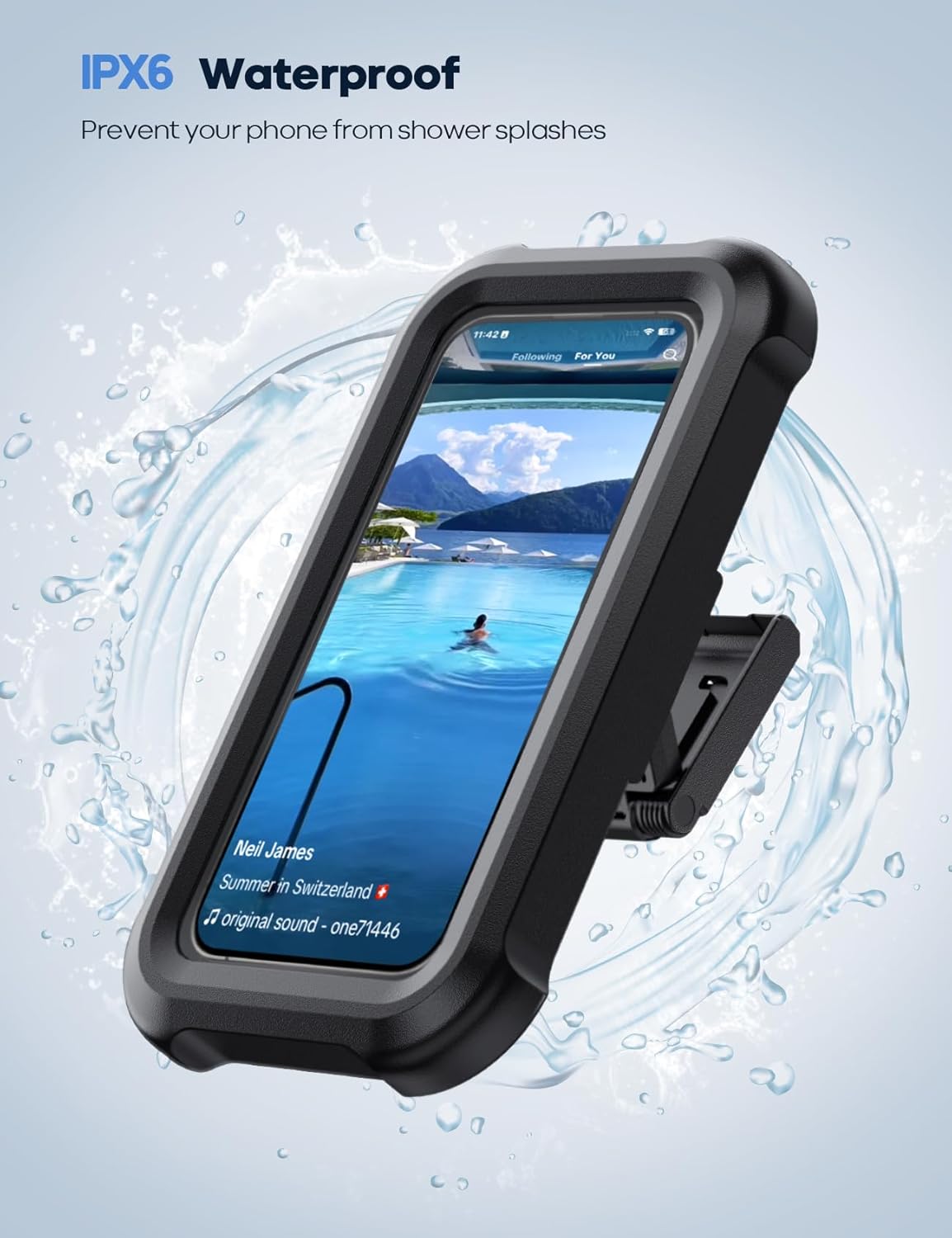 Lamicall Adjustable 480° Rotation Waterproof Shower Phone Holder Black DEMO