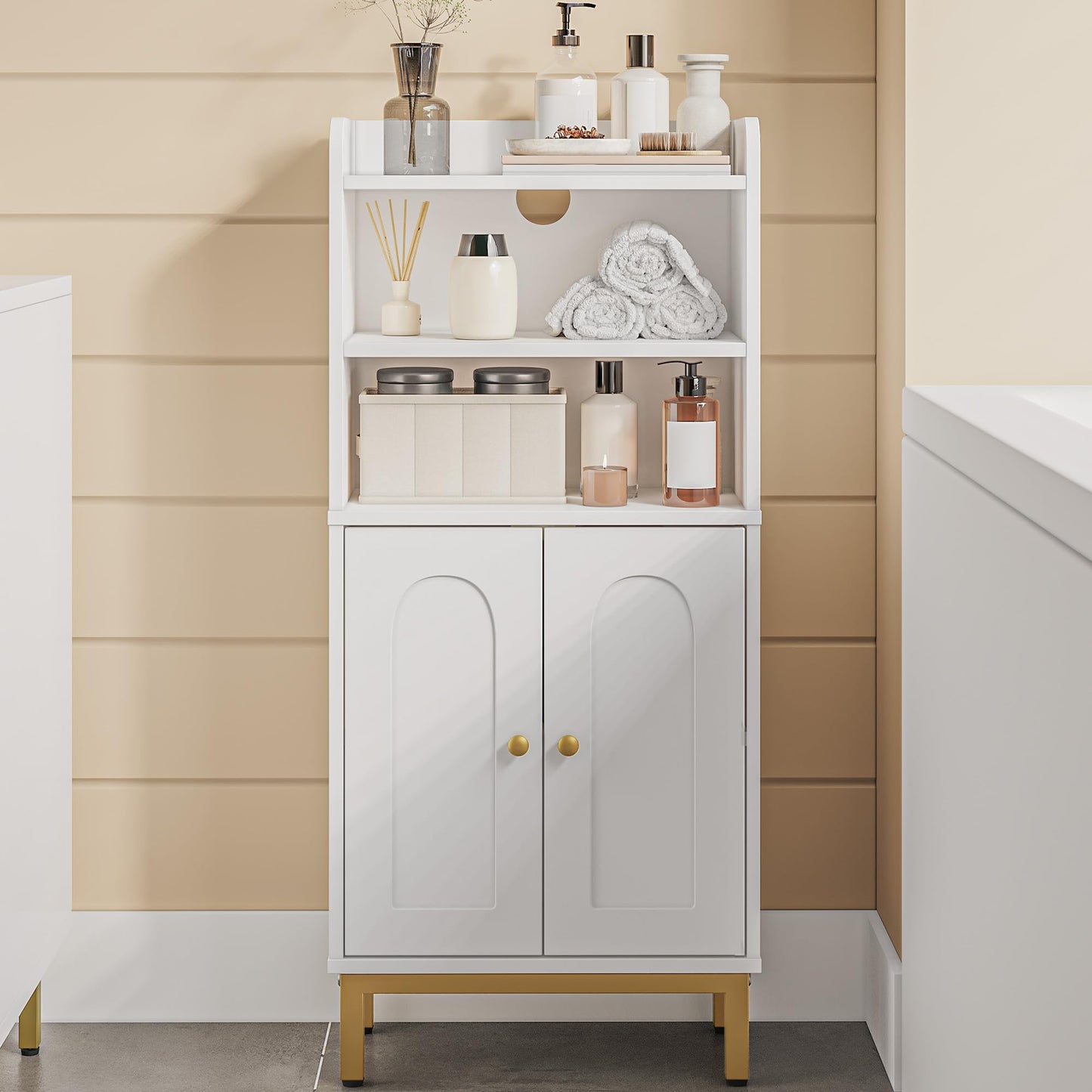 Hzuaneri Bathroom Storage Cabinet White Floor with Shelves Size 7.9" D x DEMO
