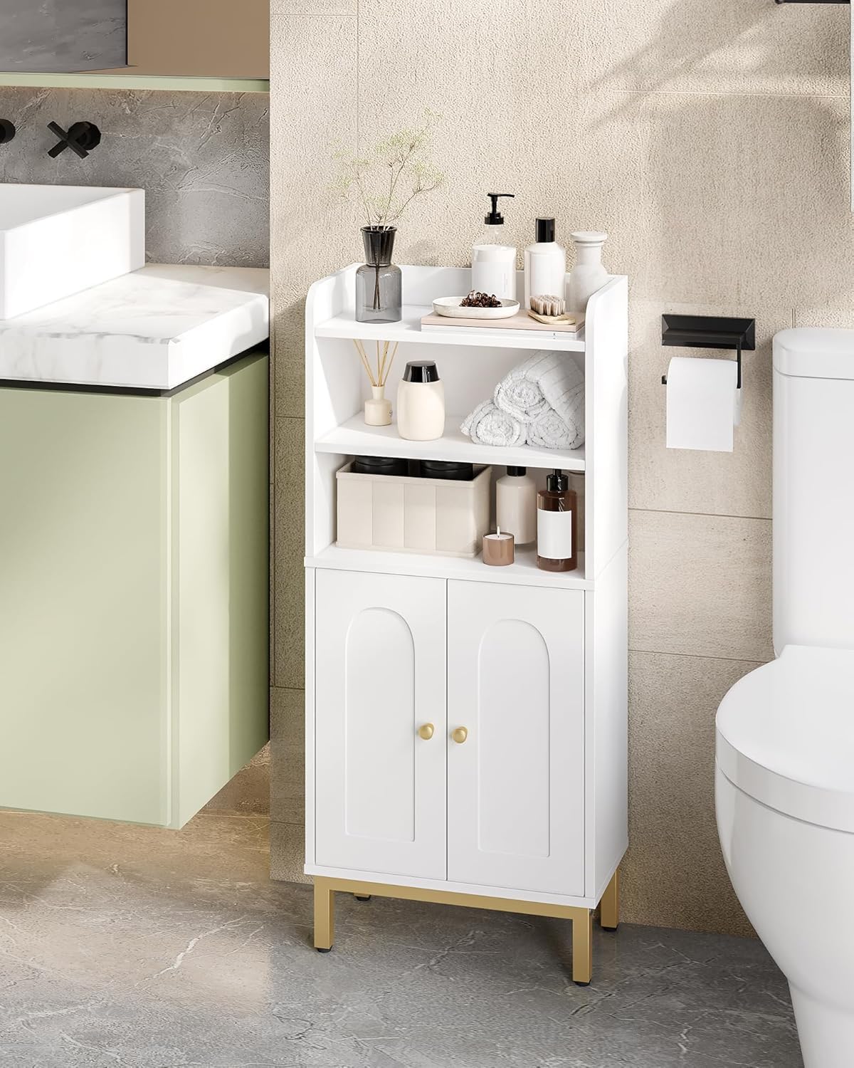 Hzuaneri Bathroom Storage Cabinet White Floor with Shelves Size 7.9" D x DEMO