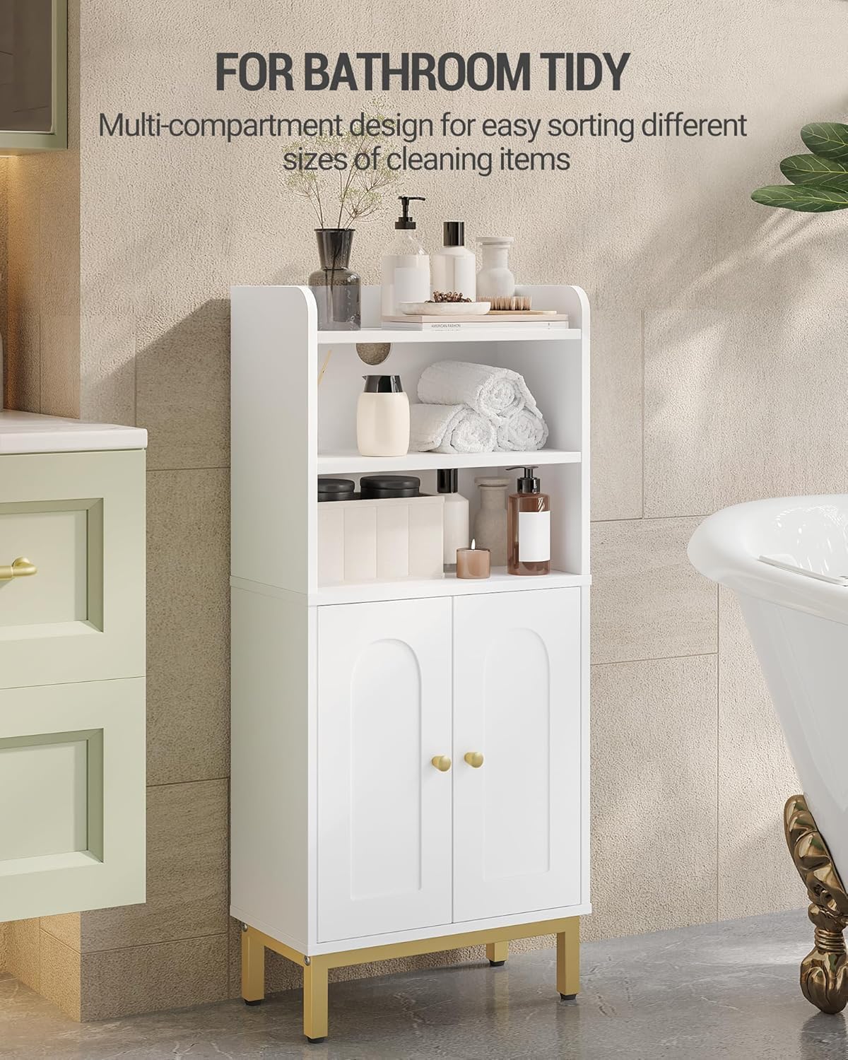Hzuaneri Bathroom Storage Cabinet White Floor with Shelves Size 7.9" D x DEMO