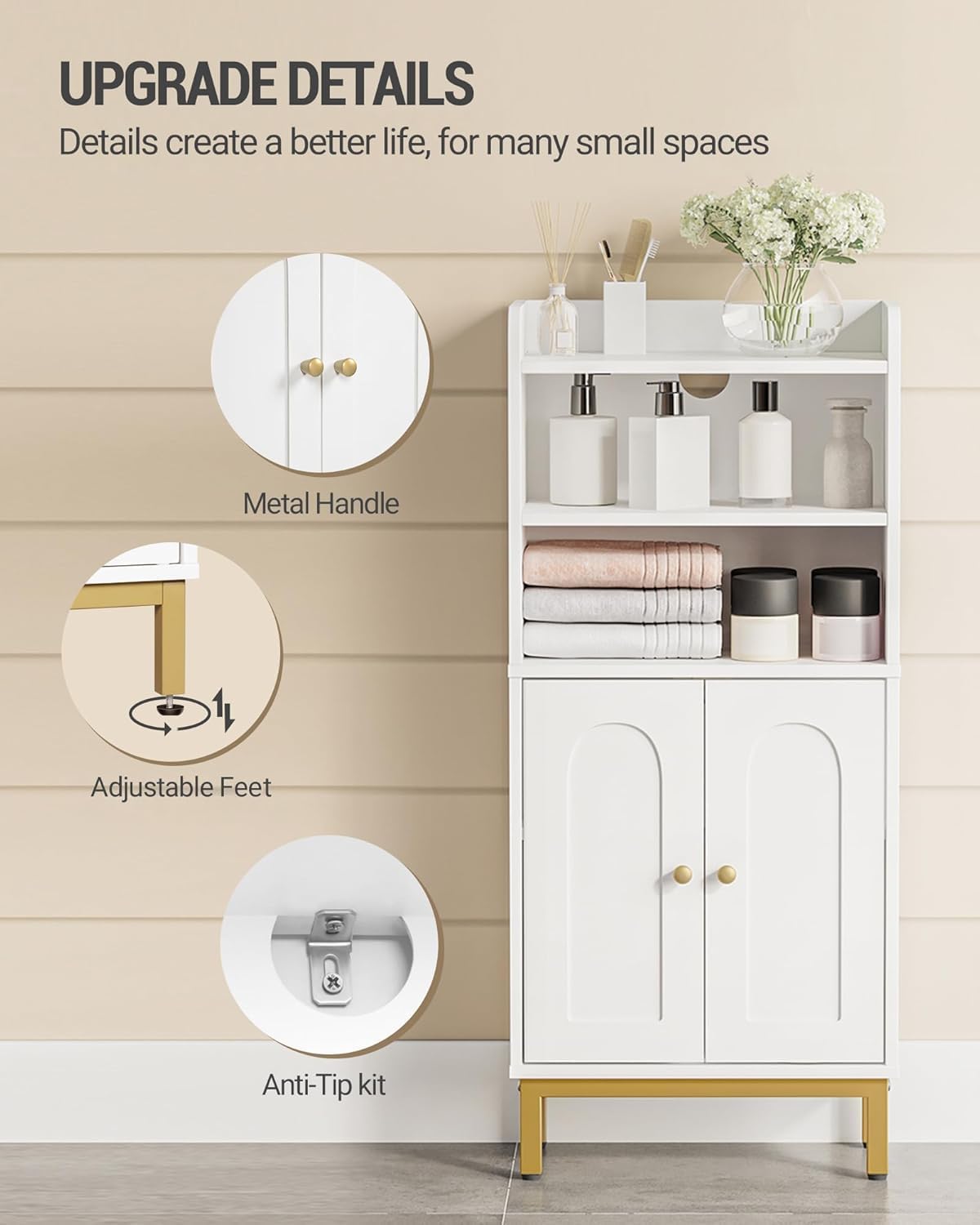 Hzuaneri Bathroom Storage Cabinet White Floor with Shelves Size 7.9" D x DEMO