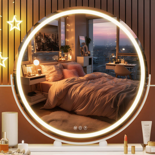 Hasipu 60cm Round LED Makeup Mirror with Lights for Vanity Table Desk, Gold NEW
