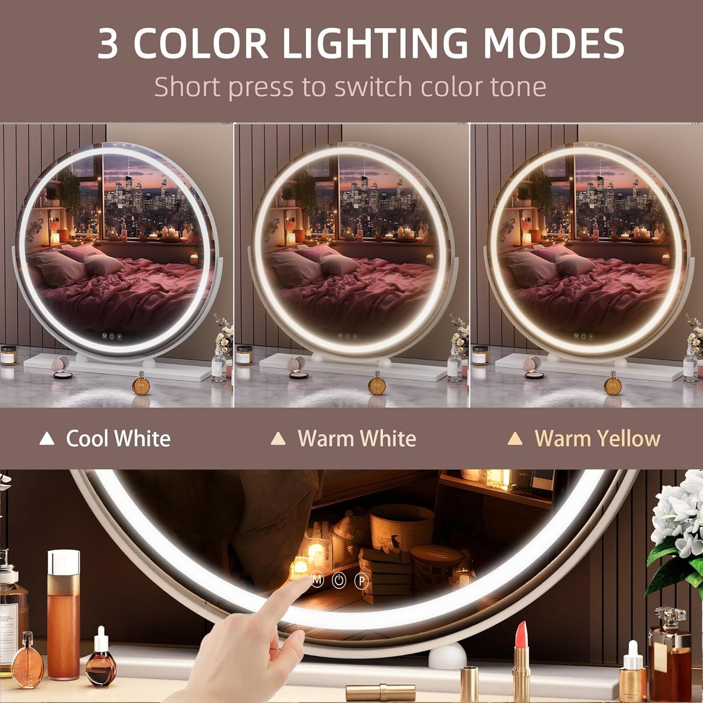 Hasipu 60cm Round LED Makeup Mirror with Lights for Vanity Table Desk, Gold NEW