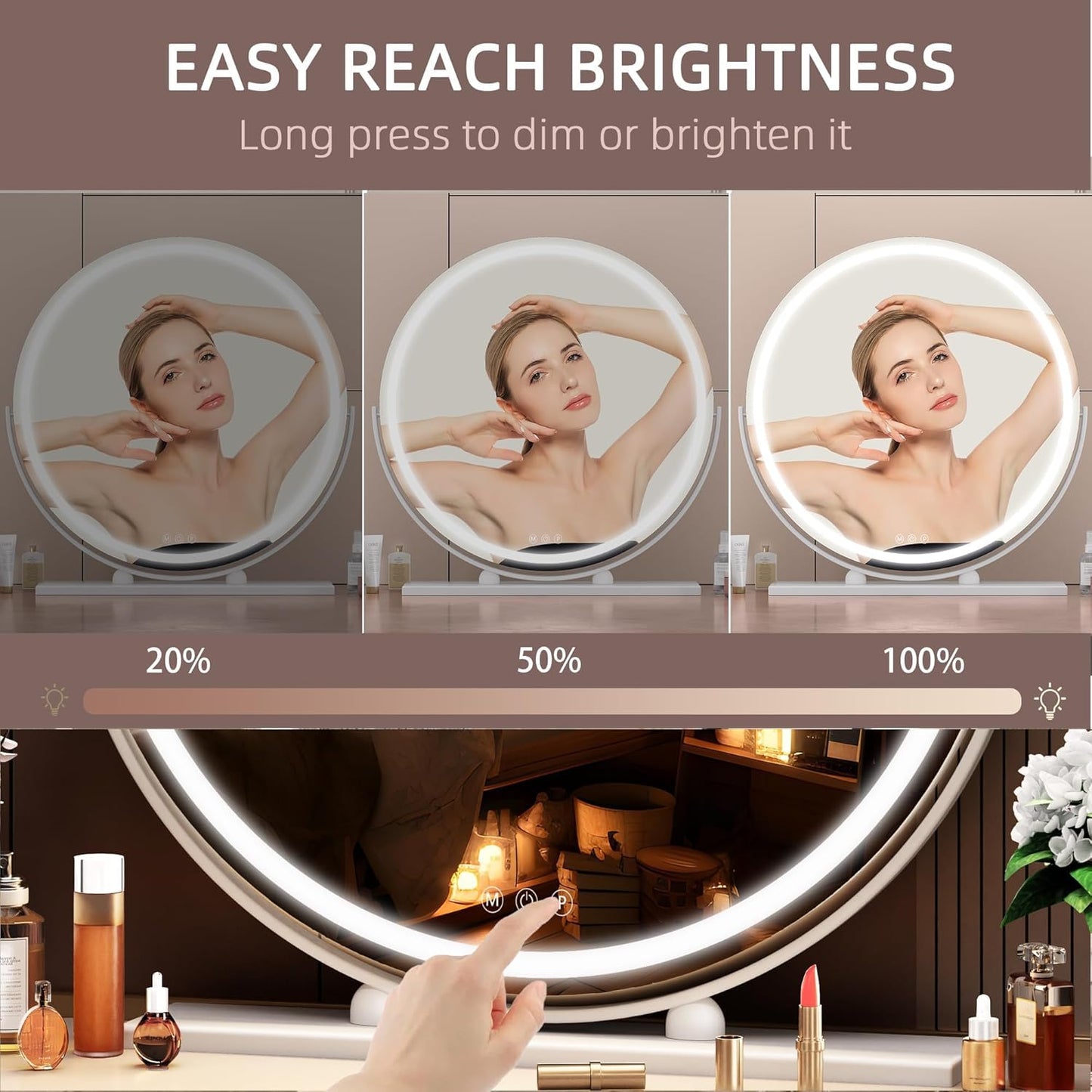 Hasipu 60cm Round LED Makeup Mirror with Lights for Vanity Table Desk, Gold NEW
